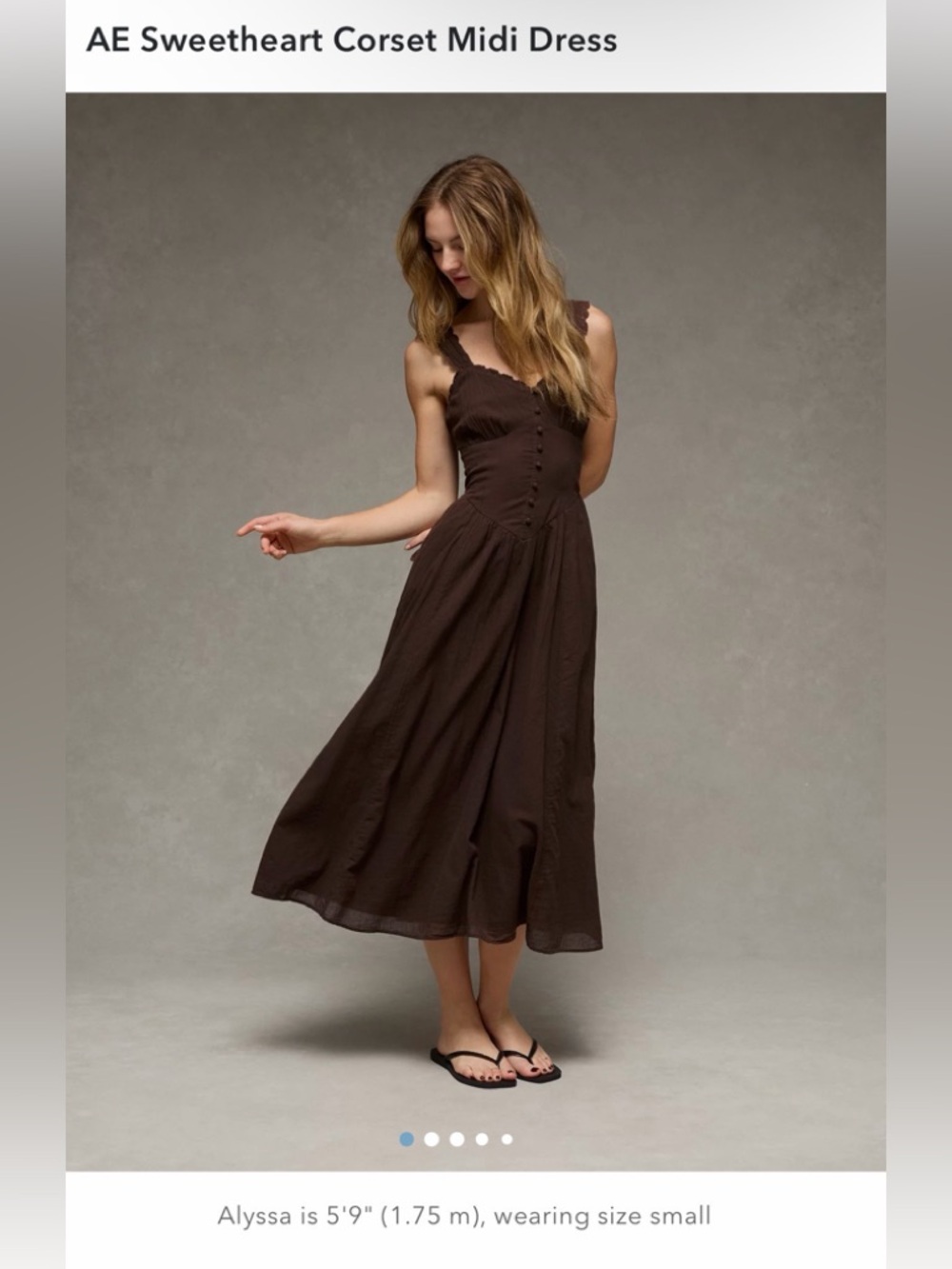 American Eagle Sweetheart Corset Midi Dress Dark Brown size Large